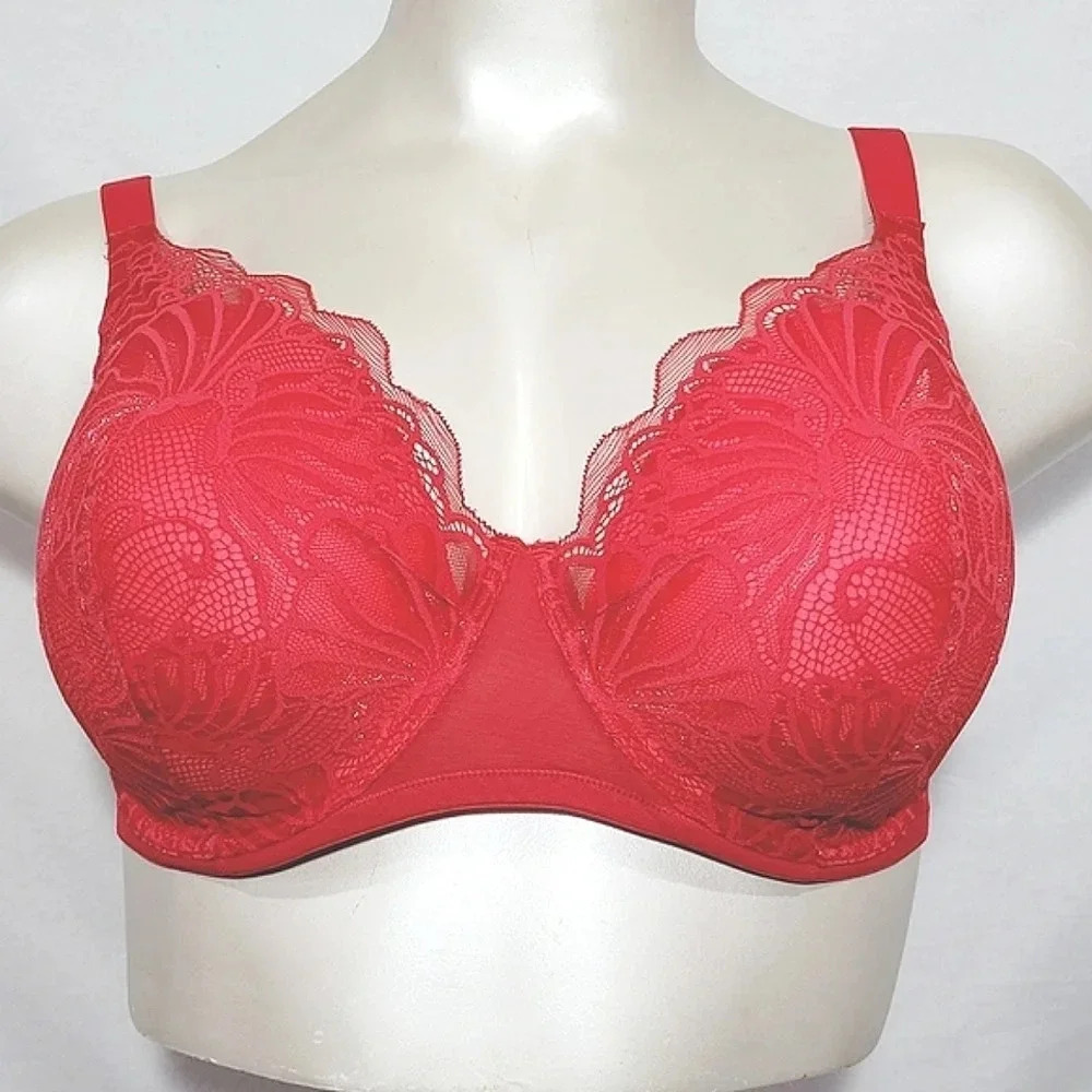 38H Paramour‎ 135061 Tempting Floral Lace Underwire Bra Tango Red NWT